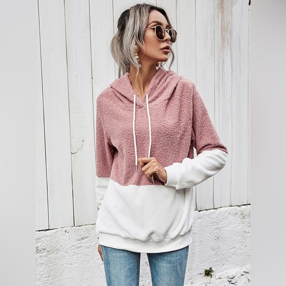 Split Tone Drawstring Long Sleeve Hoodie - Picture 1 of 4